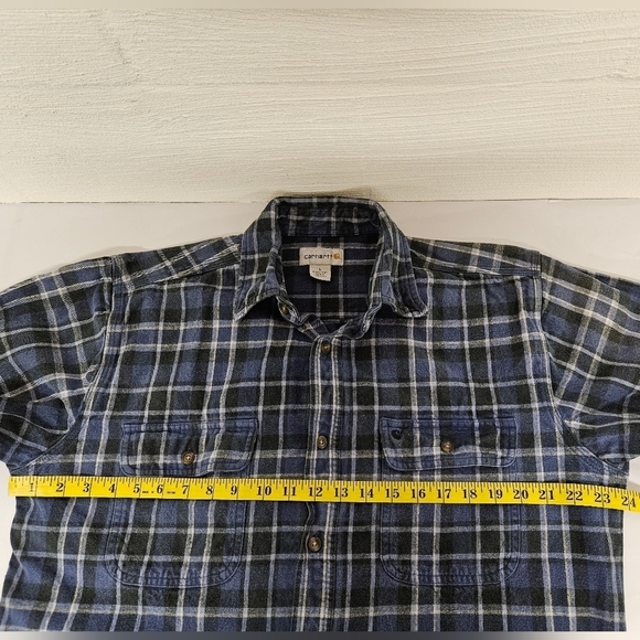 Carhartt Hubbard Mid Cotton Flannel Button Up in Blue and Black Plaid Sz Large - Picture 9 of 10